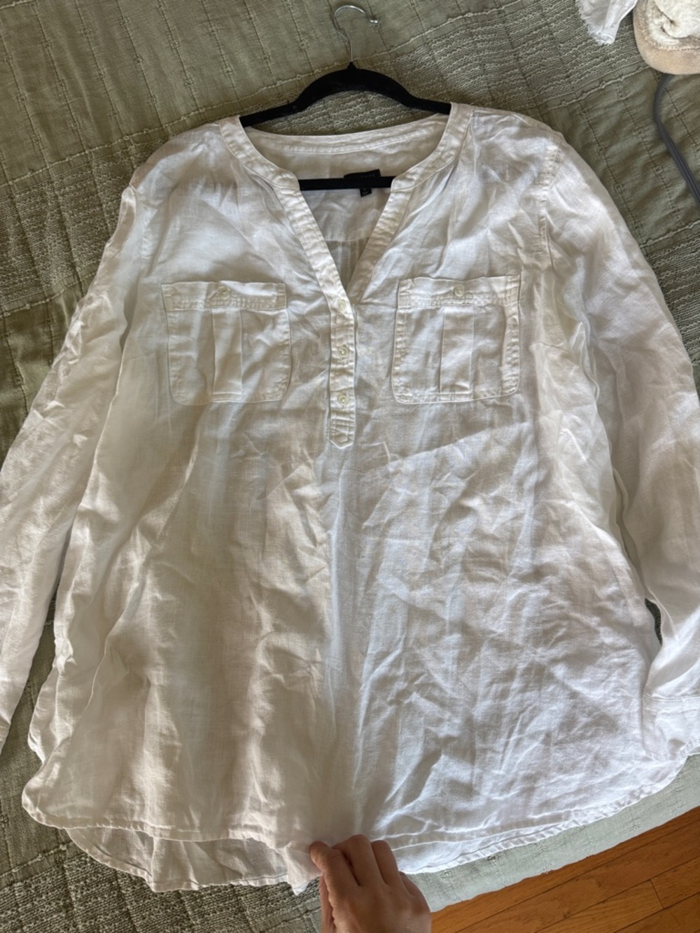 Talbots White Linen Popover Tunic Blouse